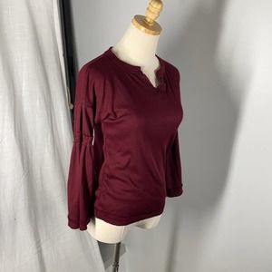 Baea X Nordstrom deep red waffle print Henley t shirt with Belle sleeve size S